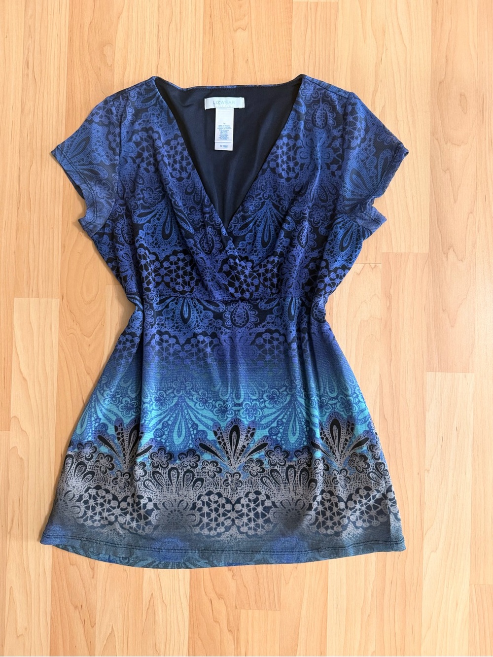 Lizwear Blue Ombre V-Neck Printed Tunic